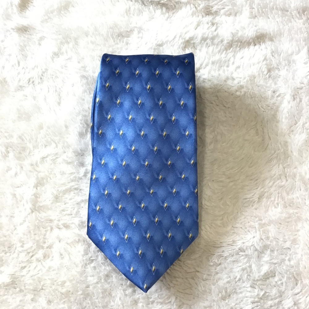 Savile Row Men Necktie Blue Geometric Diamond Silk Made In USA Classic Career